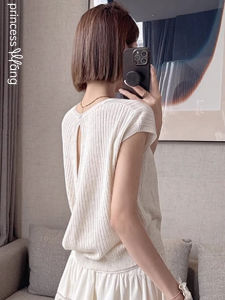 WANGGONGZHU | Princess Style Ice Silk Loose Short Sleeve Knitted Top Women Summer Thin New Design Slimming Hollow Out Shirt Korean Version