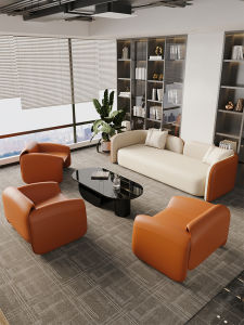 Luxurious Straight Row Sofa for Business Office Lobby Hotel Reception Area Beauty Salon High Density Sponge Comfortable Leather