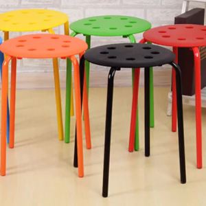 Thickened Plastic and Steel Stackable Colorful Round Stool