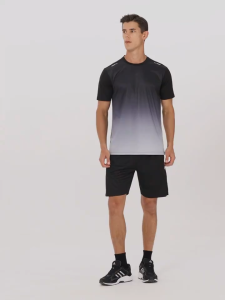 Gradient Color Short Sleeves Set Mens Sports Dry Fit Short Sleeve T-shirts Shorts