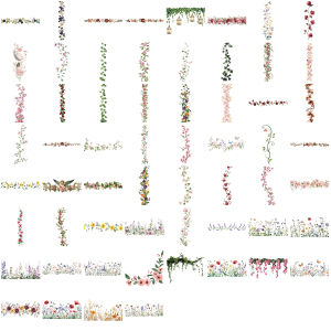 60PCS Retro Flower Floral Hand-drawn Journal Borders Stickers Transparent PET Creative Stickers Waterproof Decor Stationery