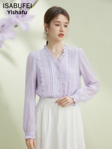isabufei | Áo Blouse Tím Dễ Thương Voan Lỏng Có Cổ