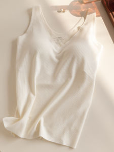 Warm Fleece Lined V-Neck Vest Womens Integrated Base Shirt with Chest Pad Autumn Winter New Arrival Breathable Soft Polyester