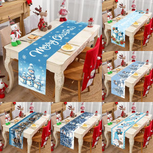Blue Merry Christmas Snowman Table Runner Christmas Decoration for Home 2025 Winter Holiday Kitchen Dining Table Decor Navidad