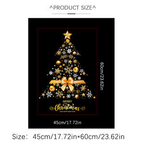 1 Piece 45Cm*60Cm Christmas Window Sticker Golden Bow Christmas Tree Glass Sticker Holiday Party Atmosphere Decoration a Whole Sheet of Electrostatic Window Grilles