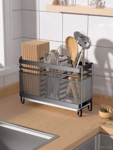 กล่องเก็บข้าวต้มเหล็กไก่ เครื่องมือปรุงอาหารแบบติดผนัง สไตล์โมเดิร์น ขนาดเล็ก ชั้นวางตะเกียบ ชั้นวางส้อม