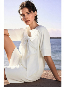 AMII | Round Neck Bow Decorated Cocoon Shape T-Shirt Dress