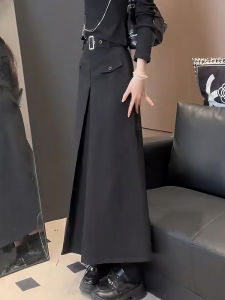 High Waist Midi Skirt Womens Black Pleated Design Slimming Quality Versatile Half-length Skirt Fall New Style Commute Korean Style