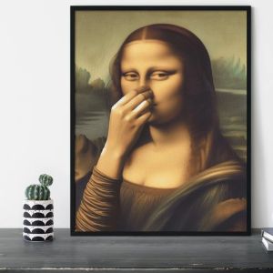 Mona Lisa Bathroom Wall Art Decor Covering Her NoseVintage Poster Print Toilet Funny Funny Canvas Painting Wall Home Decor Art