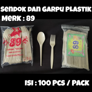 Sendok Makan Plastik Cream Merk 89 Isi 100 Pcs / Alat Makan Plastik