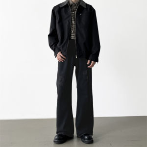 Loose American Style Black Bell Bottom Jeans for Men Casual Drapey Pants Slimming Long Trousers for Teenagers Youth Fashion