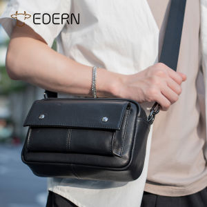 EDERN 2025 New Mens Cowhide Shoulder Bag Korean Style Fashion Casual Messenger Bag Genuine Leather Crossbody Bag Horizontal Sling Bag