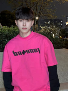 เสื้อยืดแขนสั้นผู้ชายสไตล์อเมริกัน สีชมพูม่วง ผ้าฝ้ายแท้ ทรงหลวม สไตล์พื้นฐาน ฤดูร้อน เสื้อยืดแขนสั้นแบบลำลอง