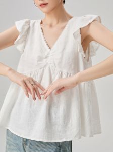 GULILI | V-Neck Flared Sleeves Babydoll Style Loose Summer Outdoor Wear Sleeveless Blouse