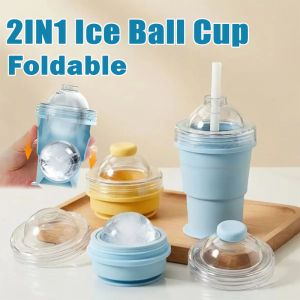 Silicone Ice Ball Cup Water Bottle Summer Food Grade Ice Mold Portable Travel Ice Making Cup for Outdoor Camping Sports