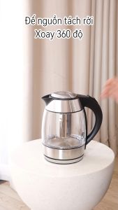 Ấm đun siêu tốc bằng thủy tinh LEBENLANG LBE2819 của Đức gồm lõi pha trà đèn LED báo hiệu - bảo hành 2 năm