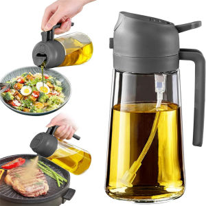 2 in 1 Oil Dispenser-Oil SprayerOil Sprayer for CookingFood-grade 470ML Glass Oil Sprayer and Dispenser for Kitchen Cooking