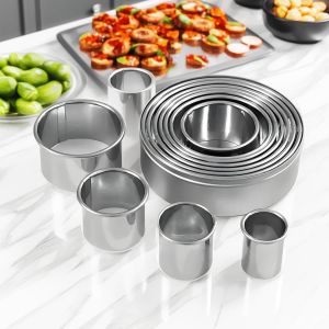 12PCS Cookie Cutter Mousse Ring Set Food-Safe Stainless Steel Rolled Edge Round Molds for Biscuit Donut Fondant DIY Home Baking