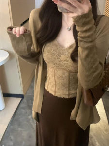 Elegant Lace Camisole Vest with Chest Pad Womens Early Autumn Base Layer Sleeveless V-neck Suit Inner Wear Beautiful Back Top