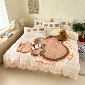 100% Pure Cotton Capybara Cartoon Bedding Set Kids Student Bed Sheet Cover Duvet Cover Quilt Cover Four Piece Set Warmth Storage