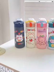 Bình đựng nước giữ nhiệt học sinh Inox 304 Cao Cấp dung tích 550ml Nắp Bật Chống Rò Rỉ Có Ống Hút - TẶNG STICKER 2D và 3D