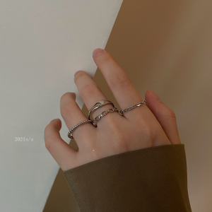 Silver Tone Ring Set for Women Fashionable Personality Design Unique Finger Ring Cold Style Best Friend Couple Index Ring