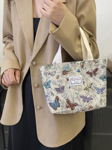 Mini Commuter Canvas Handbag Fashionable Versatile Shopping Bag Casual Tote Bag Soft Handle Double Shoulder Strap Zipper Closure