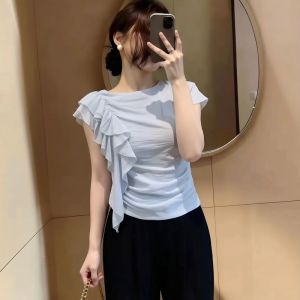 AIYITI | Design Sense Flutter Sleeve T-shirt Large Size Plus MM Ruffled Edge Blouse