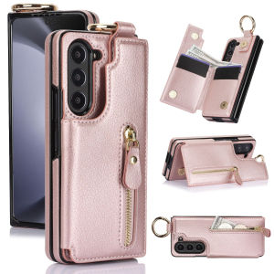 Ví Da Có Khóa Kéo Cho Samsung Galaxy Z Fold - Ốp Lưng Chống Sốc Có Giá Đỡ Và Vòng Kim Loại Dành Cho 8 7 6 5 4 Ultra