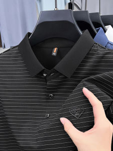 Áo Thun Nam Cổ Polo Sọc Tay Ngắn Mùa Hè Mới Ice Silk Mulberry Silk Thời Trang Công Sở Thường Ngày Chất Liệu Cotton Dệt Kim