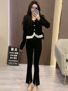 Bộ Đồ Hai Mảnh Thời Trang Nữ Cổ Vuông Quần Ống Loe Mùa Thu Phong Cách Pháp Thanh Lịch Thanh Lịch Chất Liệu Polyester