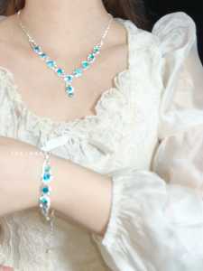 Elegant Blue Zircon Jewelry Set Romantic Earrings Necklace Three-Piece Luxury Light-Weight Fashionable Korean Style Womens Accessory