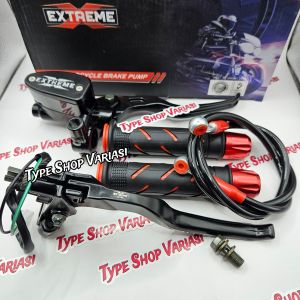 Paket 4in1 Master Rem Extreme Tabung Tipe Oval + Handgrip Sisik + Jalu Stang Cnc + Selang Rem Panjang 95cm Universal Motorcycle Handle Kopling