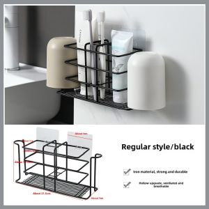 Wall-Mounted Toothbrush Holder Bathroom Drain Rack No-Drilling Storage Cup Shelf Toothpaste Toothbrush Organizer Japanese Style