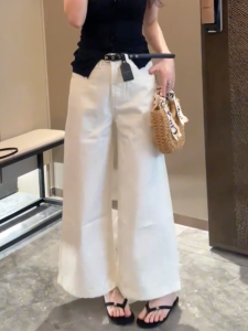 MANMI | Korean Style Loose White Casual Wide Leg Slim Fit Jeans