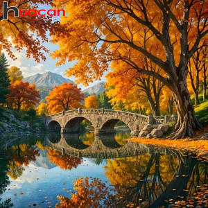 Huacan Autumn Forest Tree Fallen Leaves Diamond Painting Nature Landscape 5D Full Drill Mosaic Art Lake Rhinestone Pictures