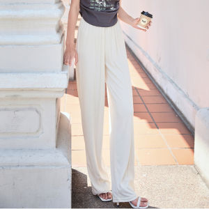 Green Chiffon Wide Leg Pants Womens High Waist Drawstring Loose Drapey Straight Leg Trousers Summer New Arrival Casual Pants