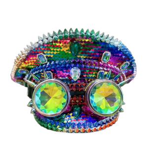 Mũ Thuyền Trưởng Nhiều Màu Sắc HongLuan Có Đính Kim Cương Giả Và Kính Bảo Hộ Cho Nữ Phụ Kiện Tiệc Lễ Hội Rave Polyester Một Kích Thước Phù Hợp Với Hầu Hết