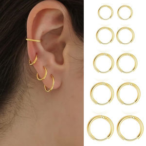 คุณภาพสูงสแตนเลสสตีล Hypoallergenic กระดูกอ่อน Hoop ต่างหู Arete Gold Plated ผู้หญิงบางขนาดใหญ่ Hoop ต่างหู