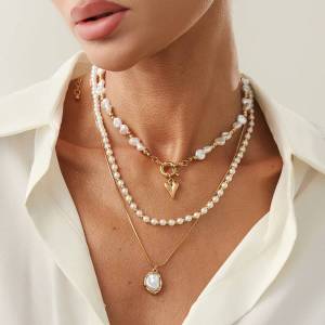 Ingemark 3Pcs/Set Delicate Imitation Pearl Chain Necklace for Women Bridal Elegant Love Heart Pendant Choker Wedding Jewelry New