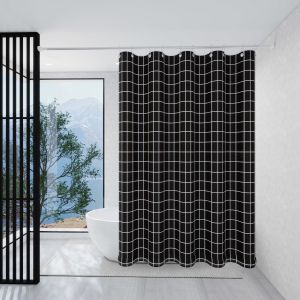 High - Quality Black Grid Design Polyester Shower Curtain Perfect for Bathroom Decoration