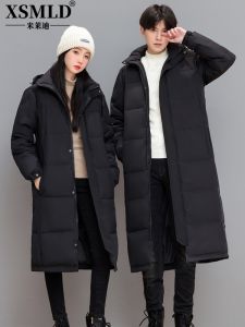 Winter Mens down Jacket Thickened Chinese Opera School Uniform Long below the Knee White Duck Down Leisure Warm Couples Coat