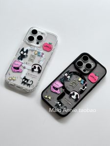 Magnetic Attraction Acrylic iPhone Case Vintage Cartoon Music Cat Design Protective Shell Transparent Cute Style for Apple Phones