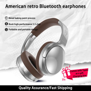 VJE901 American Retro Style Bluetooth Earphones With High Aesthetic Value Metal Head Mounted Wireless Sports Maillard Earphones For Mobile Phones Universal Adjustable And Fashionable Head Mounted Earphones