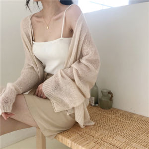 Retro Chic Loose Thin Long Sleeve Knitted Open Cardigan Slimming Sun Protection Shoulder Shawl Outerwear Air Conditioning Shirt