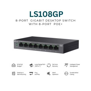 TP-Link Official Store | LS108GP | 10/100/1000Mbps 8-Port Gigabit with 8-Port PoE+ Desktop Network Ethernet Switch Hub for Internet