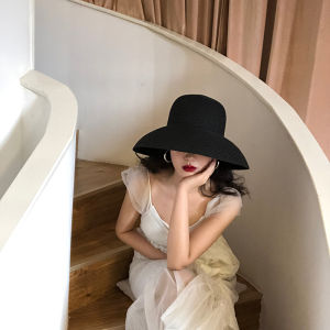 Giày Vintage Pháp Mũ Đen Kích Thước Lớn Ống Hút Mặt Trời Mũ Dành Cho Nữ Lý Tưởng Cho Bãi Biển Và Du Lịch Xuân Hạ Thu