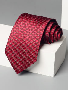 Romguest | Burgundy White Dot Dark Grid Wide Necktie Business Formal