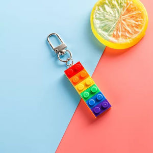 Fashion Flower Heart Rainbow Building Block Key Chain LGBT Gay Lesbian Collar Punk Accessories Women Men Pride Keyring Jewelry