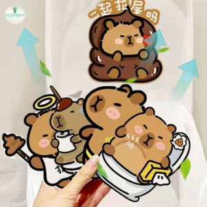 YESPERY 1/4PCS New Capybara Toilet Deodorizing Stickers Self-Adhesive Felt Cartoon Toilet Sticker Lemon Jasmine Scented Stickers Odor Removing Bathroom Decoration Stickers